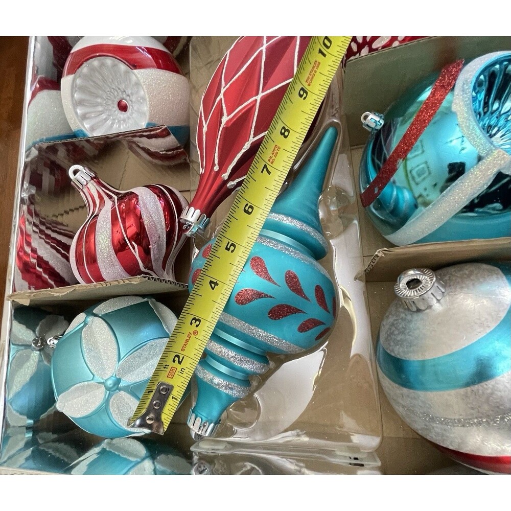 Martha Stewart Living Jumbo 8pc Ornament Set Blue Red Silver Glitter Christmas - Picture 12 of 14